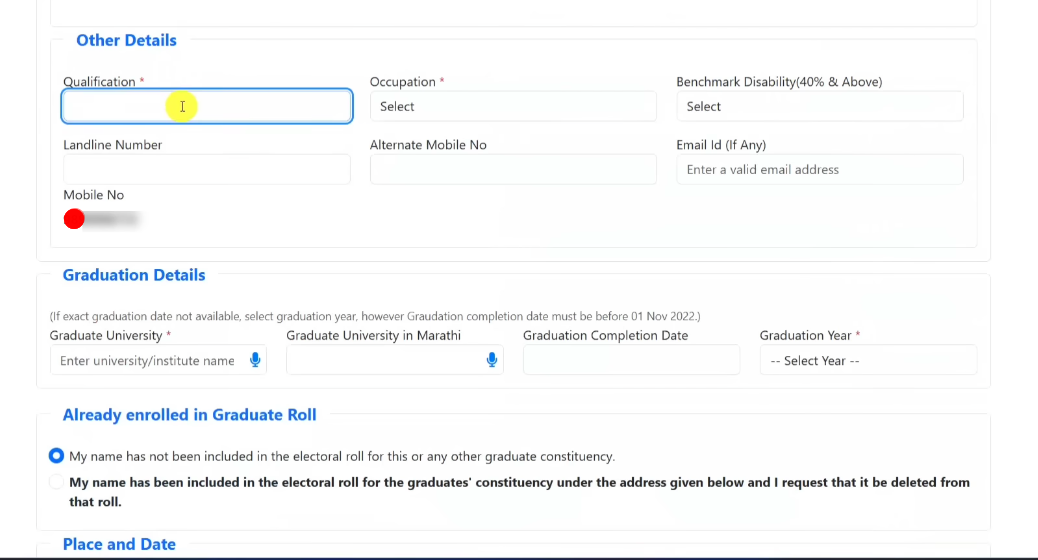 Graduate Voter Registration Online Maharashtra | Padvidhar Matdar Nondani